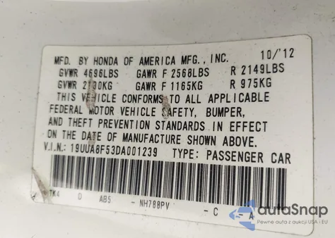 2013 Acura Tl 3.5 z USA, uszkodzony, nr VIN 19UUA8F53DA001239